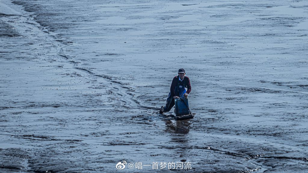 海城的滩涂，本地老渔民在滩涂地里养着蛏子，特别有趣的是他们的“小舟”，踩在上面像滑板一样，脚一蹬就滑的老远。来源：新浪微博 唱一首梦的河流