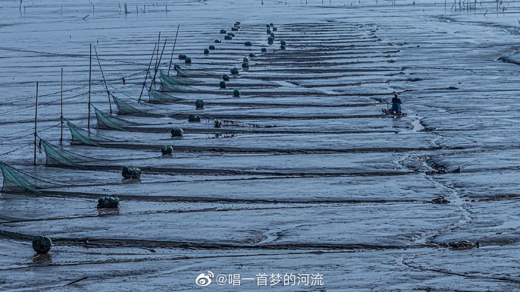 海城的滩涂，本地老渔民在滩涂地里养着蛏子，特别有趣的是他们的“小舟”，踩在上面像滑板一样，脚一蹬就滑的老远。来源：新浪微博 唱一首梦的河流