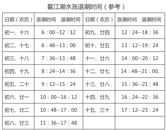 鳌江的潮起潮落时间