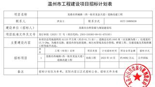 龙港市西城路（西一街至龙金大道）道路改建工程招标计划